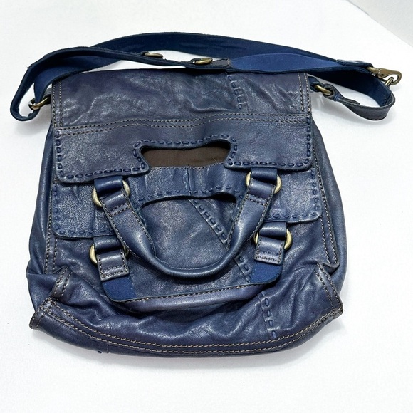 Lucky Brand Leather Abbey Road Crossbody Foldover Convertible Messenger Ink Blue - Picture 5 of 11